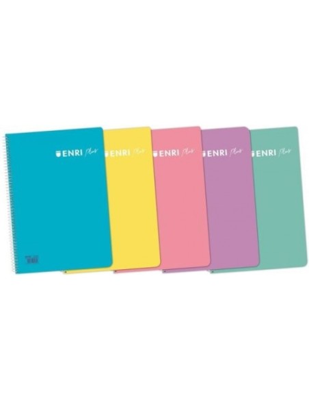 Paq 5 cuaderno espiral 4º 80h 90g cuad4x4 c m enri plus tapa plastico colores pastel